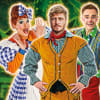Miss Rory as Dame Rorina Trott, Matthew Wolfenden as Jack and Tom Whalley as Silly Simon