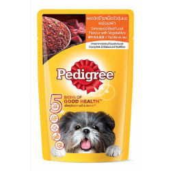 Pedigree เพดดีกรี อาหารเปียก แบบเพ้าช์ สำหรับสุนัข รสเนื้อตุ๋นบดผัก 130 g