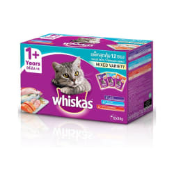 Whiskas วิสกัส อาหารเปีียก แบบแพ็ค สำหรับแมว รวม 3 รส ปลาทู ปลาทะเลและปลาแซลมอน 1.02 kg