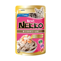 Nekko เน็กโกะ อาหารเปียก สำหรับแมว รสปลาทูน่าหน้ากุ้งและหอยเชลล์ในเยลลี่ 70 g