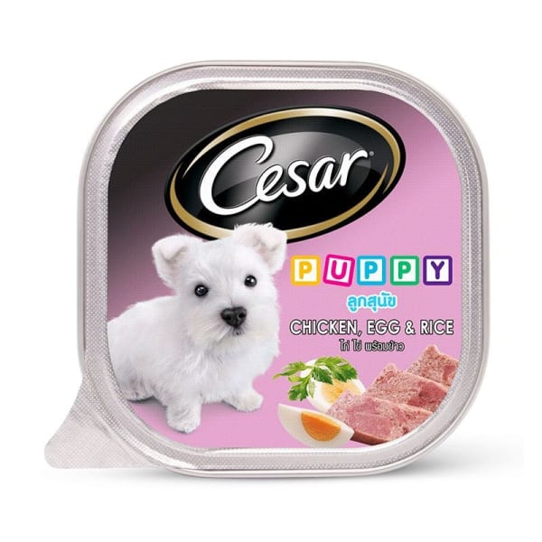 Cesar ซีซาร์ อาหารเปียก รสไก่ข้าวและไข่ สำหรับลูกสุนัข 100 g