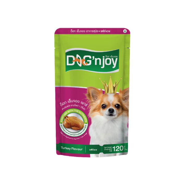 Dog N Joy ด็อกเอ็นจอย อาหารเปียกเพ้าซ์ รสไก่งวง สำหรับสุนัขโตทุกสายพันธุ์ 120 g