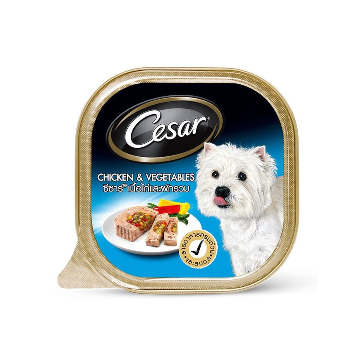 Cesar ซีซาร์ อาหารเปียก แบบถาด สำหรับสุนัขโต สูตรไก่และผักรวม 100 g_1