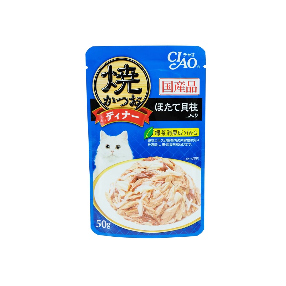 Ciao เชาว์ อาหารเปียก แบบเพ้าช์ สำหรับแมว สูตรทูน่าย่างในเยลลี่ รสหอยเชลล์ 50 g_1