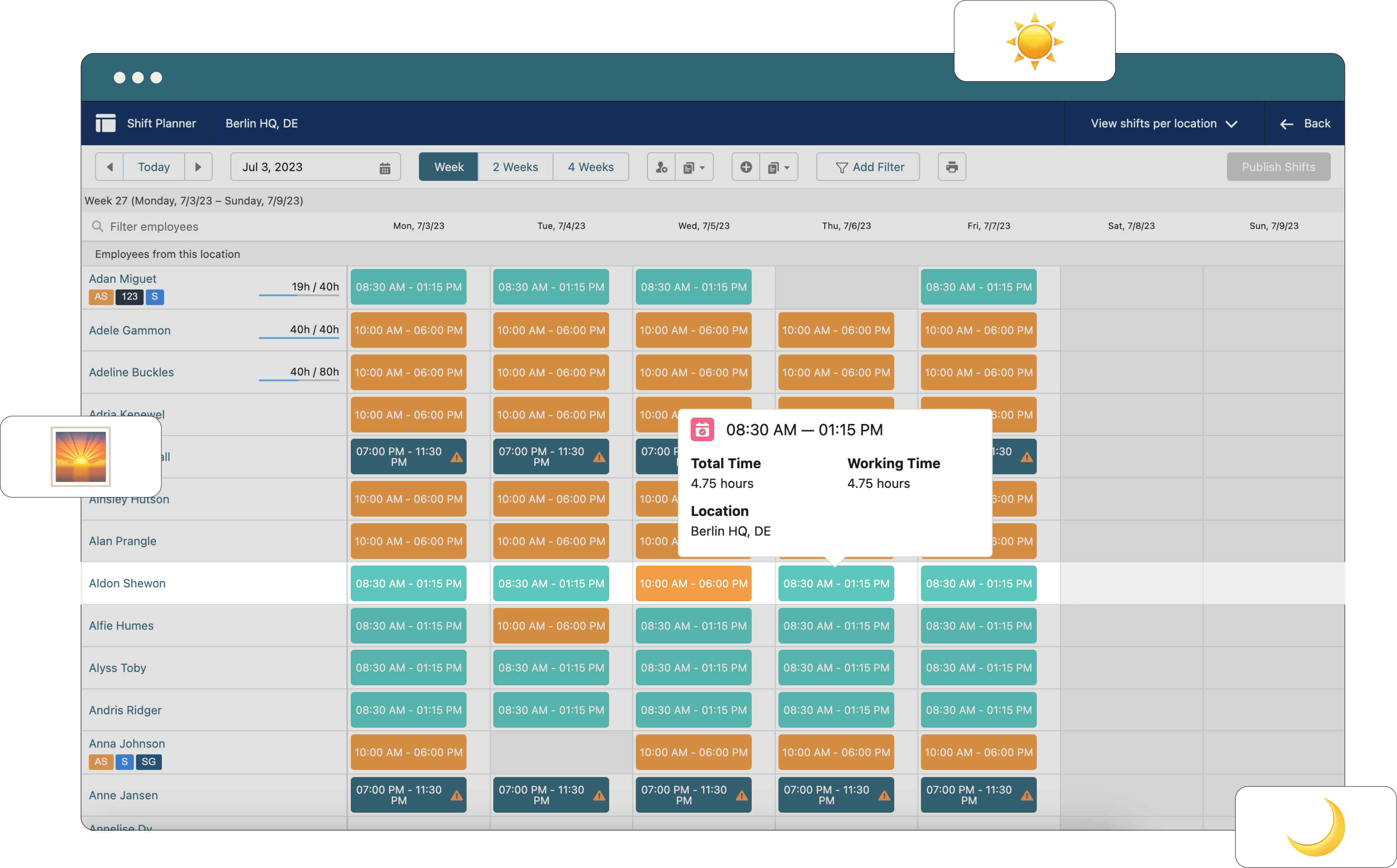Screenshot of flair's Shift Planner
