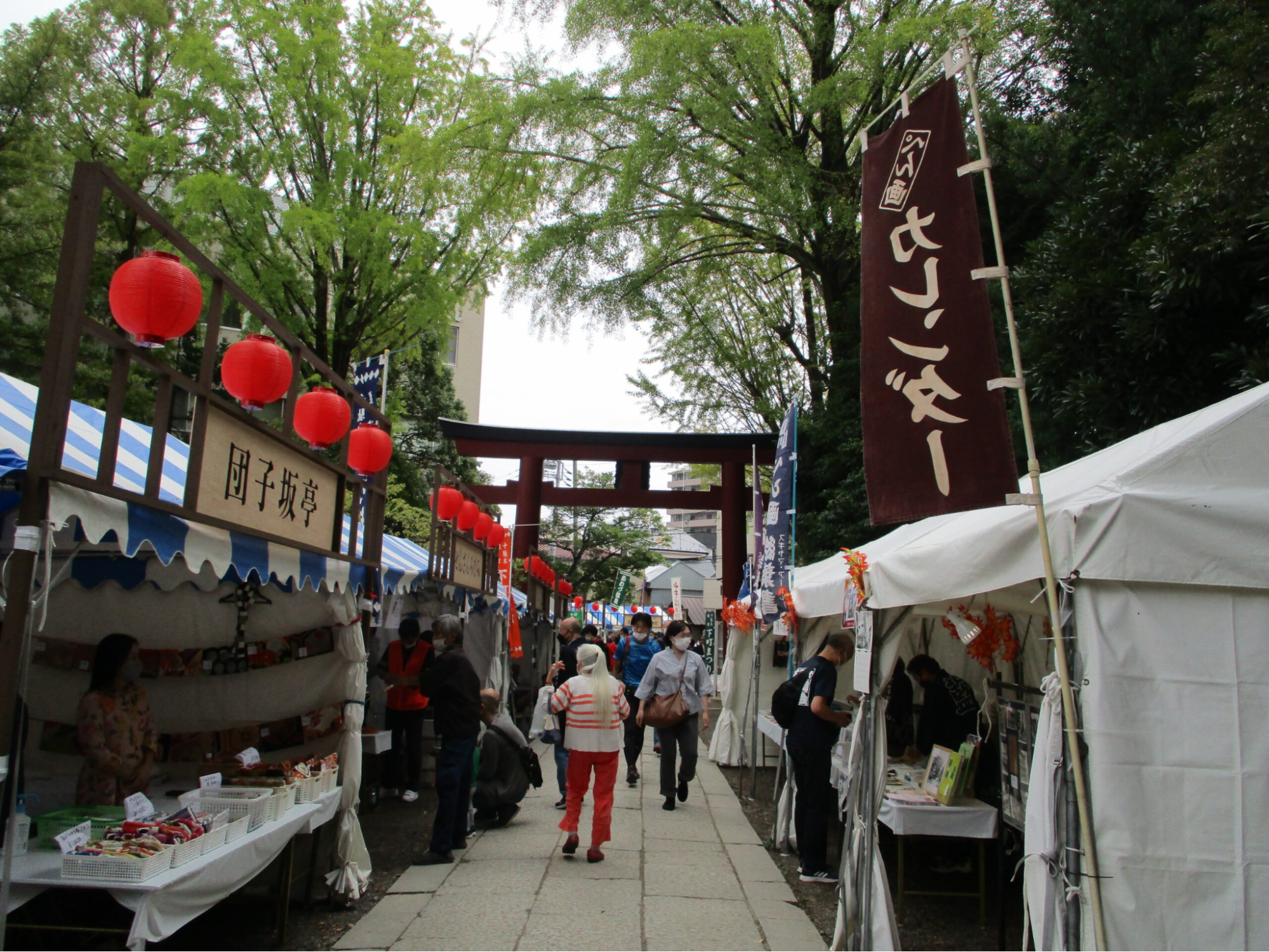 Diverse Food Stalls Lined Up in Nezu Shrine's Precincts
