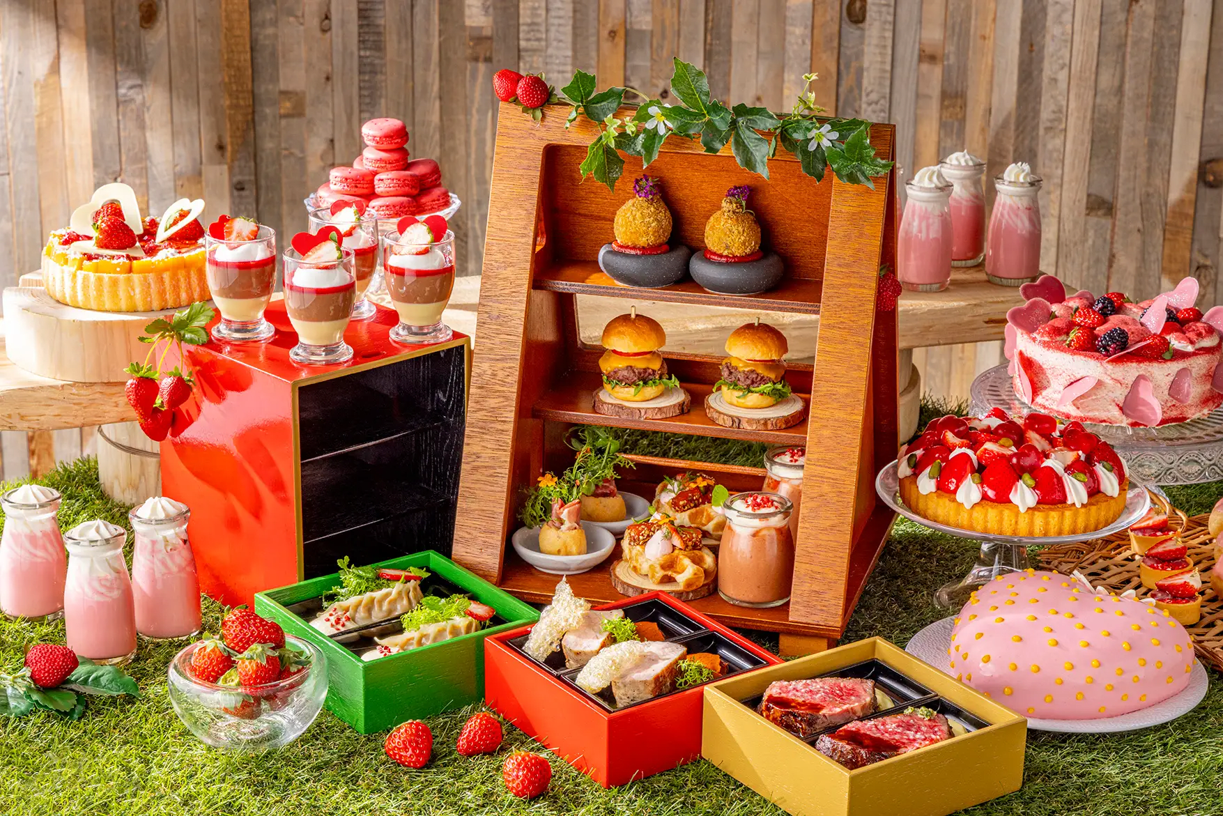 Meat Afternoon Tea with Strawberry Sweets