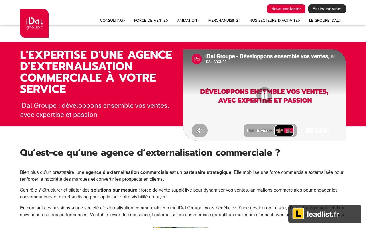 Page d'accueil du site de iDal Groupe