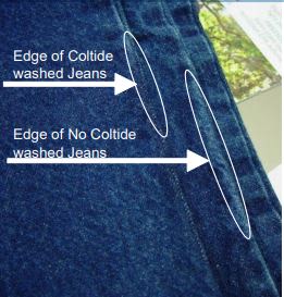 Comparison of fabric damage along leg seams of denim jeans washed with and without Coltide HSi