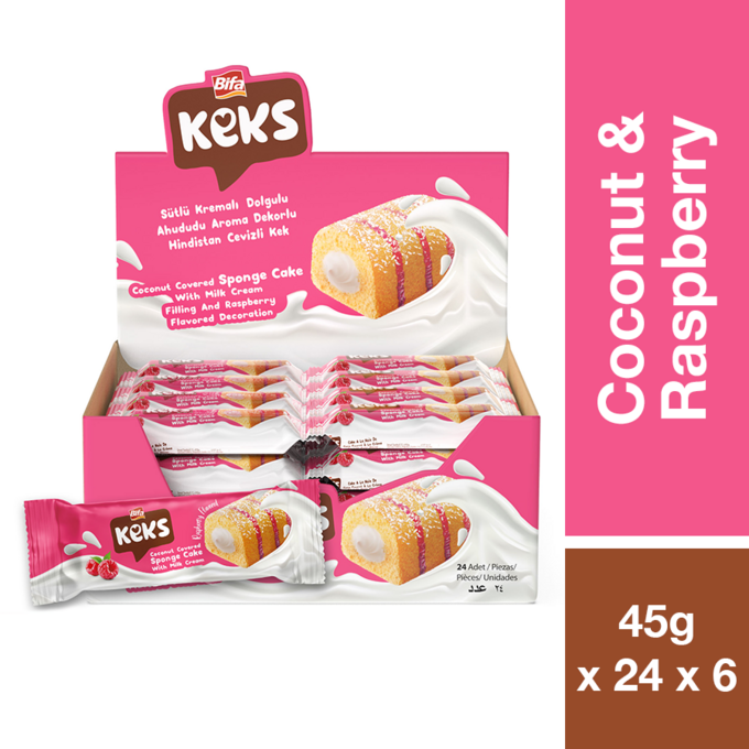 BIFA KEKS SPONGE CAKE WITH MILK CREAM, COCONUT & RASPBERRY 45G
