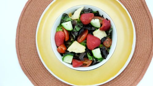 Fattoush with Strawberry Sumac Vinaigrette