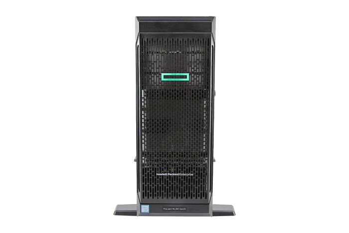Front view of HP Proliant ML350 Gen10 with 8 x 600GB SAS 10k 2.5" HDDs