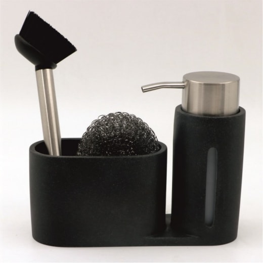 Дозатор Inter Ceramic ICCA 59863B, черен, за течен сапун, с поставка за гъба/четка