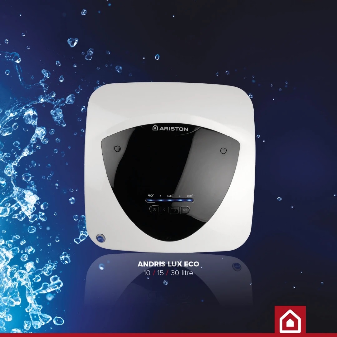 Бойлер Ariston Andris Lux ECO 15л, 1200 W, LED дисплей, Eco Evo функция, ел. защита IPX 5, под мивка