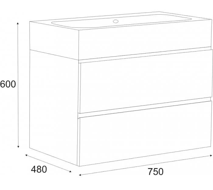 Шкаф за баня М-Мебел Фаворит, долен конзолен, 75см, от високоплътностно F-PVC