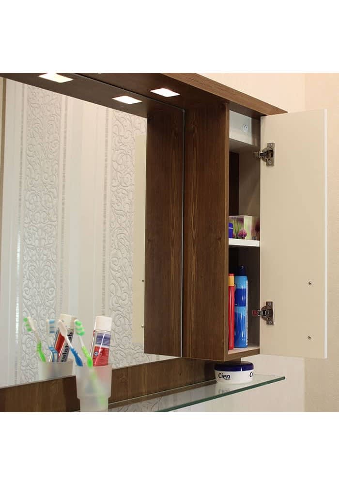 Шкаф за баня М-Мебел ПРИОРА, горен шкаф, 100% PVC, с нагревател, soft close механизъм, LED осветление