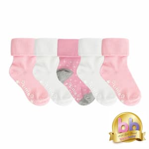 Non-Slip Stay on Baby and Toddler Socks - 5 Pack in Soft Pink & White