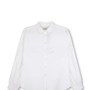 Edi Volume Sleeve Shirt, White Cotton Bamboo