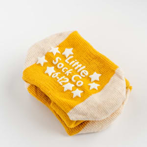 Non-Slip Stay On Baby and Toddler Socks - 3 Pack in Mustard and Oatmeal