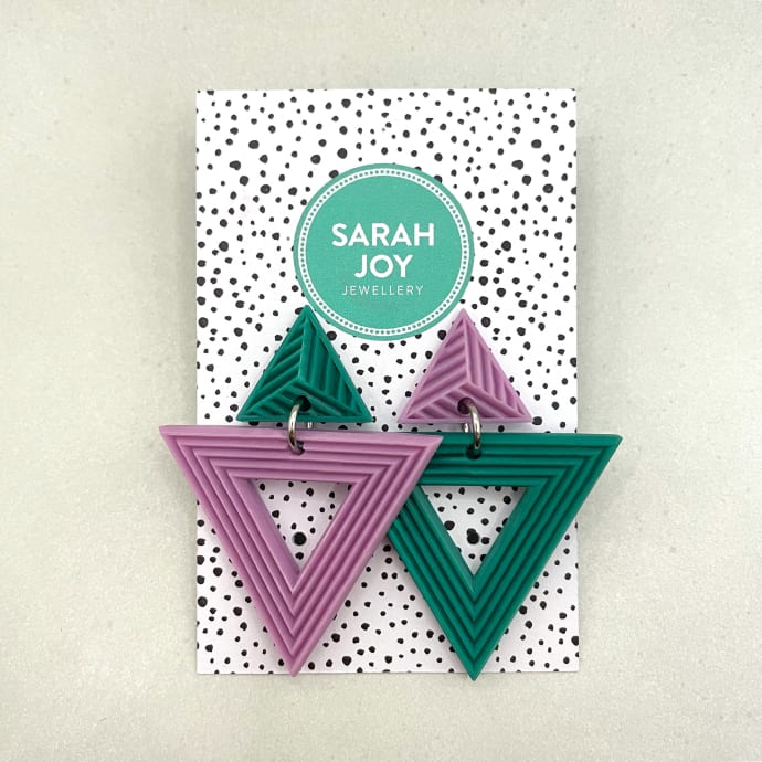 Baby Blue Mismatch Triangle Studs: Quirky mismatch design 3D printed in lightweight resin. More colours available.