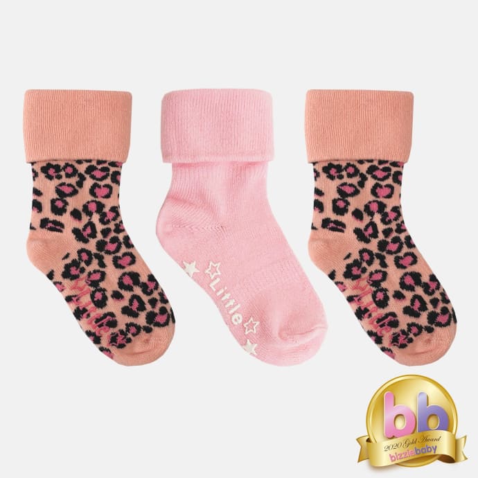Non-Slip Stay On Baby and Toddler Socks - 3 Pack in Pink Animal & Fairytale