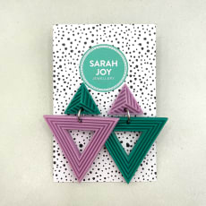 Dark green / Lilac Mismatch Triangle Studs: Quirky mismatch design 3D printed in lightweight resin. More colours available.