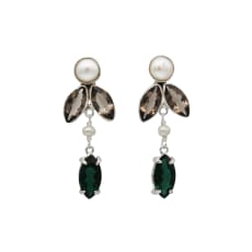 Aurora Post Earrings – Pearl, Smokey Quartz And Green Quartz: Beautiful Stones, beautifully set and simply stunning.