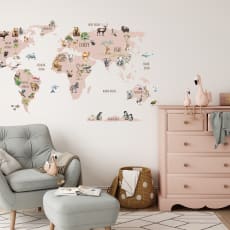 Pinkki Animals of The World Wall Sticker Set: Removable children's world map with animals