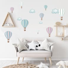 Monivärinen Pastel Balloon Wall Art Stickers: Hot Air Balloon Stickers