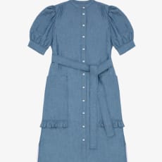 Rosa Puff Sleeve Shirtdress, Blue Light Wash Japanese Denim
