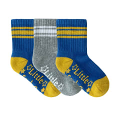 OUTLET- Non-Slip Stay-on Baby & Toddler Organic Quarter Crew Sporty Socks - 3 Pack - Blue & Grey