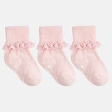 Frilly Non-Slip Stay-On Baby and Toddler Socks - 3 Pack in Pink Lemonade