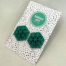 Dark Green Hexagon Geometric Studs: Stylish hexagonal design 3D printed in lightweight resin.
