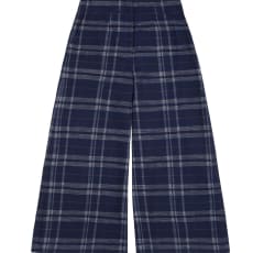 Amelia Wide Leg Culotte Trousers, Navy Check Deadstock Cotton