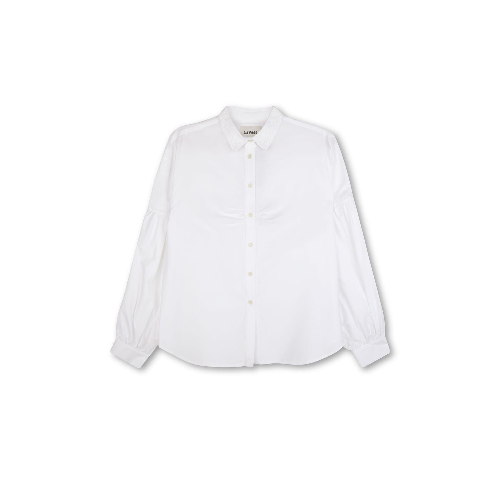 Edi Volume Sleeve Shirt, White Cotton Bamboo