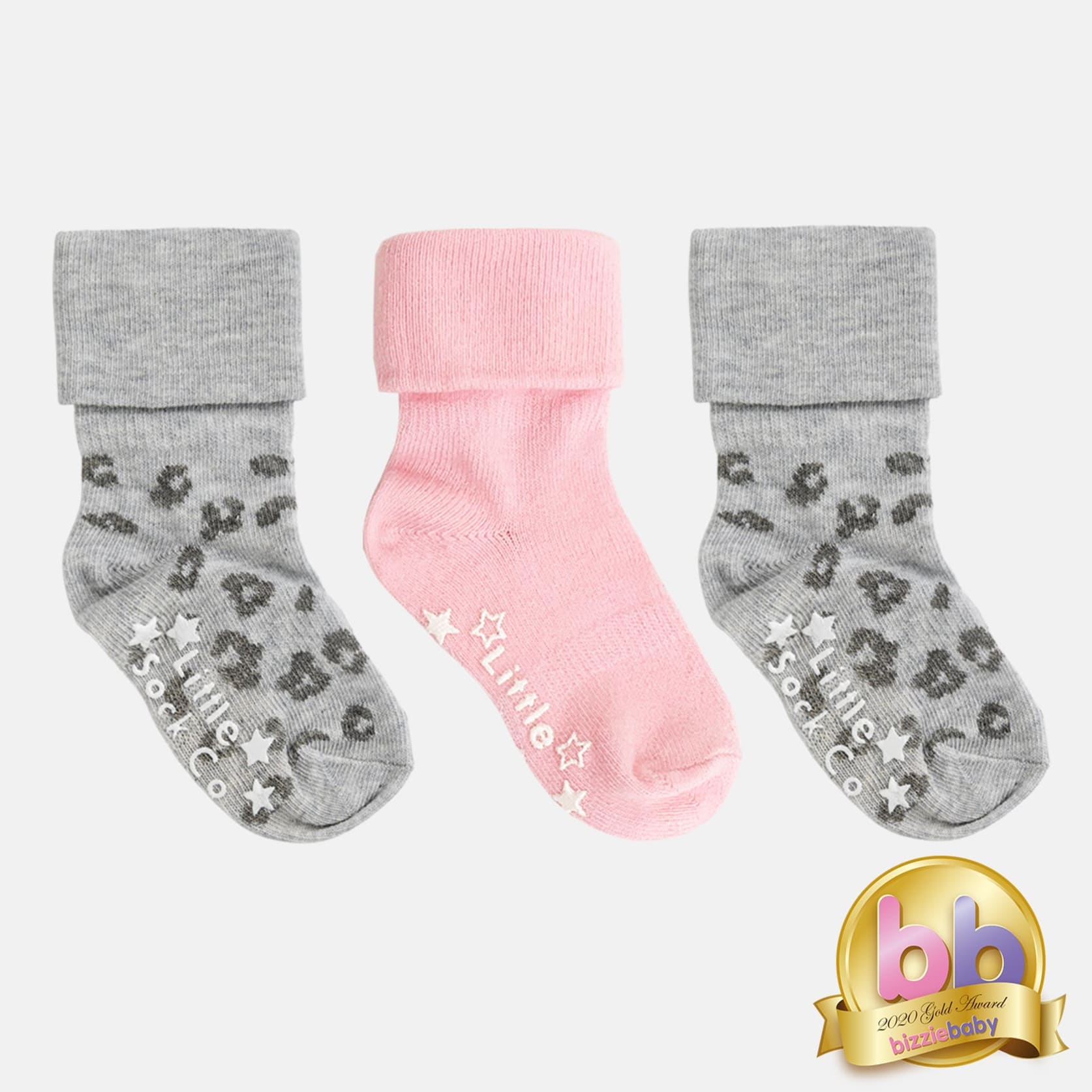 Non-Slip Stay On Baby and Toddler Socks - 3 Pack in Pink and Animal