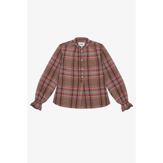 Limited Edition Marie Gather Neck A-Line Blouse, Pink Check Deadstock Cloth