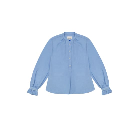 Marie A-Line Blouse With Gathered Neck, Blue Recycled Cotton