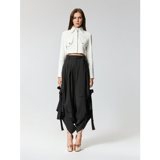 EYOS INFINITY | Wool Palazzo Trousers with Ribbons in Black