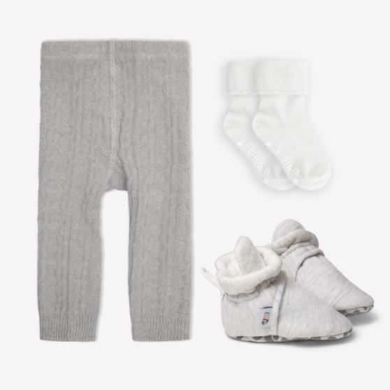 Non-Slip, Stay-on Bootie Bundle + Stay-on Socks + Cable Knit Leggings - Grey