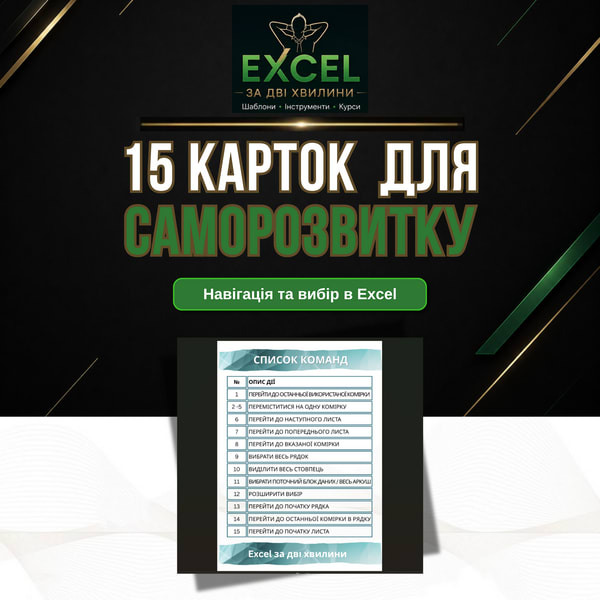 Навігація та вибір в Excel — 15 карток PNG для саморозвитку