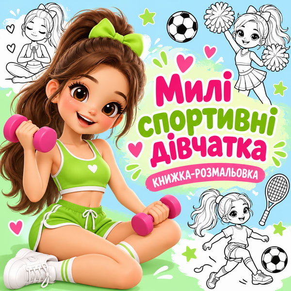 Милі спортивні дівчатка: книжка-розмальовка.PDF  файл для друку