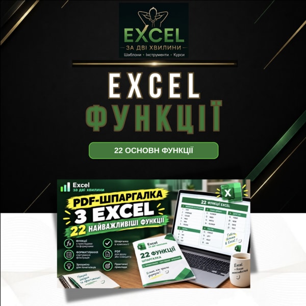 Excel за дві хвилини: 22 основні функції — PDF + PNG шпаргалка 🇺🇦