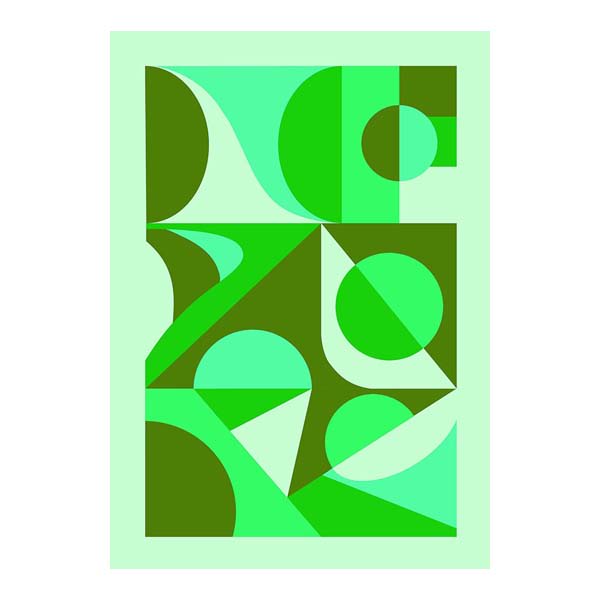 Abstract mid-century modern geometric poster in olive green palette