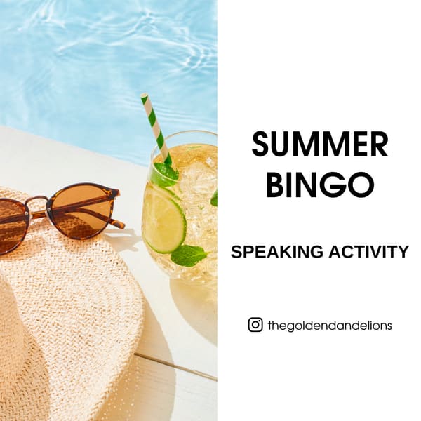 Summer bingo (ESL Speaking activity A1-A2) ☀️