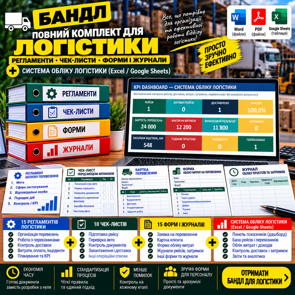 Пакет регламентів, чек-листів, форм і журналів логістики + система обліку логістики