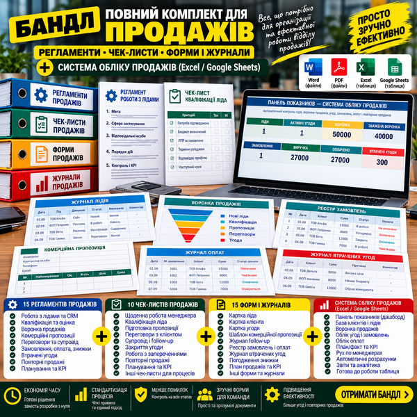 Пакет регламентів, чек-листів, форм і журналів продажів + система обліку продажів