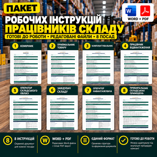 Пакет робочих інструкцій працівників складу