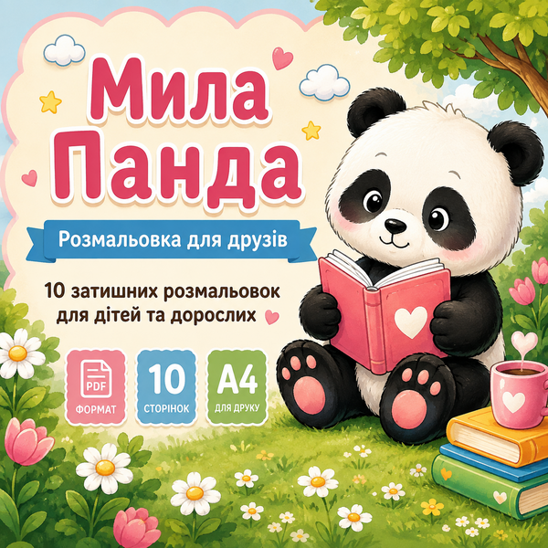 Мила Панда: Розмальовка для Друку A4