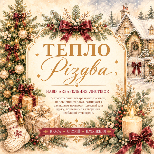 Набір різдвяних акварельних листівок "Тепло Різдва" | 10 Printable Cards (3:4)